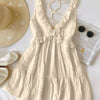 V-Neck Fit and Flare Solid Sleeveless Ruffle Mini Dress in Cream