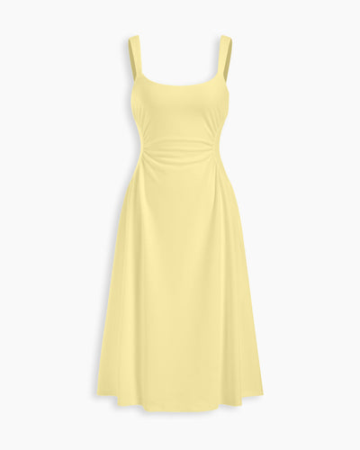 Scoop Neck Fit and Flare Sleeveless Midi Dress in Vanilla Front View for Women | Littlebox India