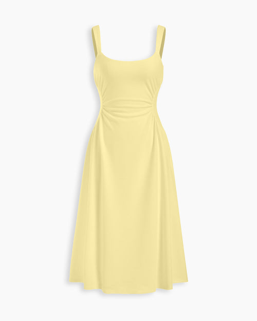 Scoop Neck Fit and Flare Sleeveless Midi Dress in Vanilla Front View for Women | Littlebox India