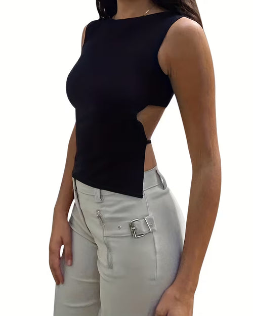 Open Back  Sleeveless Fitted Top in Classic Black