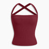 Criss Cross Halter Sleeveless Crop Top in Burgundy
