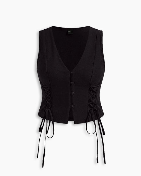 Cross Tie Strap Side Strap Crop Tank Top Curve and Plus In Classic Black