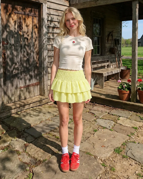 Cute Ruffle Hem Mini Skirt in Butter Yellow