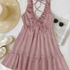 V-Neck Fit and Flare Sleeveless Ruffle Mini Dress in Dusty Pink