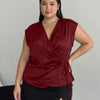 Deep V-Neck Twist Knot Asymmetrical Top Curve and Plus in Crimson Red