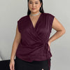 Deep V-Neck Twist Knot Asymmetrical Top Curve and Plus in Wine Maroon
