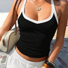 Ribbed Halter Neck Fitted Top in Classic Black