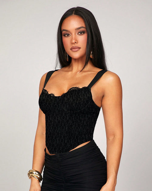 Sweetheart Neck Asymmetrical Hem Corset Top in Classic Black