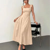 Square Neck Sleeveless A-Line Midi Dress in Peach