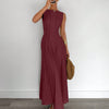 Pleated Waist A-Line Maxi Dress in Burgundy