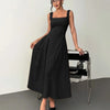 Square Neck Sleeveless A-Line Midi Dress in Classic Black