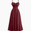 Spaghetti Strap Ruched Bust Maxi Dress in Deep Maroon