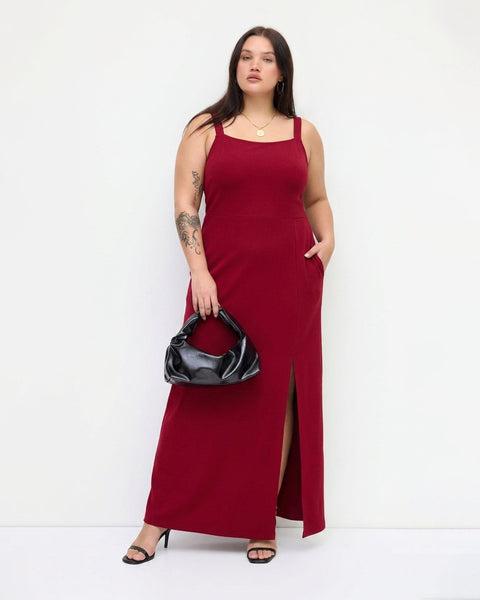 Spaghetti Strap Side Slit Bodycon Dress Curve & Plus in Crimson Red