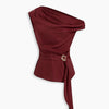 Asymmetrical Neck Top with Metal Detail in Deep Maroon