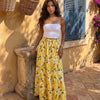 Strapless Tube Top & Floral Tiered Maxi Skirt Set in Classic White and Butter Yellow