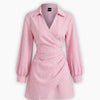 Striped Wrap Front Collared Mini Dress in Powder Pink