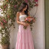 Strapless Tube Top & Solid Tiered Maxi Skirt Set in Classic White and Powder Pink