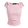 Boat Neckline Striped Bowknot Ruched Tank Top in Baby Pink