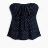Strapless Ruched Polka Dot Tie-Up Top in Dark Navy Blue