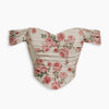 Off Shoulder Ruched Textured Floral Crop Top in Sand Beige