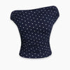 Off-Shoulder Polka Dot Fitted Stylish Draped Design Top in Dark Navy Blue