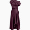 Asymmetrical Boat Neck Ruffle Maxi Dress In Wine Maroon