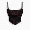 Y2K Floral Ruched Mesh Cami Top in Classic Black