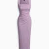 Solid Ruched Sleeveless Ribbed Knit Dress In Lilac