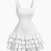 Square Neck Layered Cake Dress In Off White