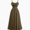 Spaghetti Strap Ruched Bust Maxi Dress in Chocolate Brown
