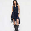 Halter Neck Asymmetric Hem Fit and Flare Mini Dress in Pageant Blue