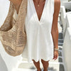 Casual V-Neck Sleeveless Relaxed Fit Mini Dress in Classic White