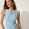 Boat Neck Tie-Up Detail Tailored Fit Top in Powder Blue