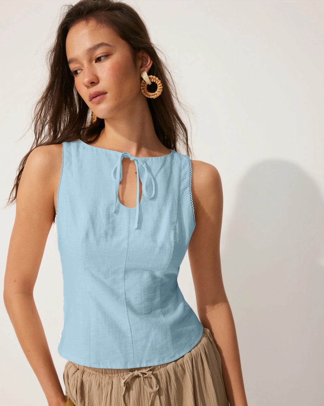 Light Blue Asymmetrical Ruched Side Tie Top - Littlebox India