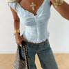 Sweetheart Neck Ruffle Strap Smocked Corset Top in Powder Blue