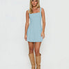 A-Line Square Neck Thick Strap Solid Dress in Powder Blue