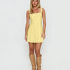 A-Line Square Neck Thick Strap Solid Dress in Pastel Yellow