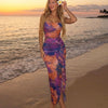 Sleeveless Ruffle High Slit Bodycon Abstract Print Dress