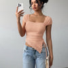 Tie Front Asymmetrical Hem Sleeveless Top in Peach