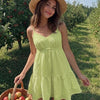 Spaghetti Strap Deep V-Neck Flowy Mini Dress In Lime Green