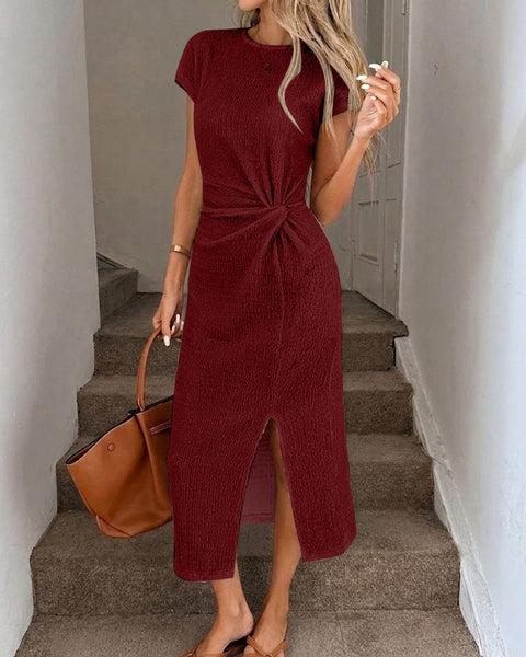 Waist Twist High Slit Sleeveless Midi Dress in Merlot