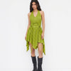 Halter Neck Asymmetric Hem Fit and Flare Mini Dress in Dark Citron
