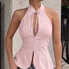 Halter Neck Keyhole Tie-Up Top in Dusty Pink