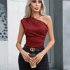 Party One Shoulder Sleeveless Fitted Top in Burgundy