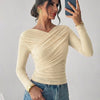 Sheer Mesh Long Sleeve Ruched Wrap Top In Cream