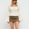 Solid Square Neck Flared Sleeve Crop Top in Classic White