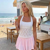 Halter Neck Sheer Lace Fitted Crop Top in White