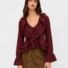 Full Sleeeve Ruffle Hem Top in Deep Maroon