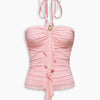 Ruffle Trim Halter Tie Top In Light Pink