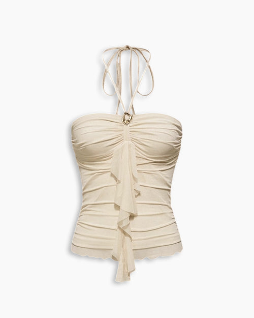 Ruffle Trim and Halter Tie In Cream